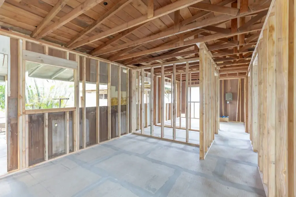 Interior framing and openings during a home remodel